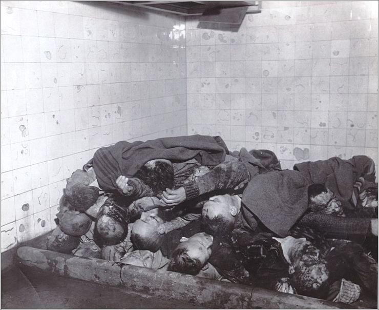 Mauthausen - The bodies of dead prisoners lie stacked waiting to be burned